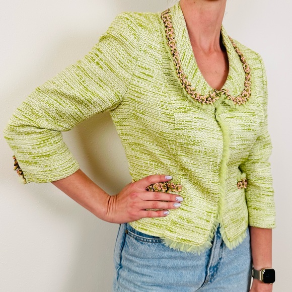 Alberto Makali vintage 90s floral embroidery green long sleeve blazer jacket - Picture 2 of 12